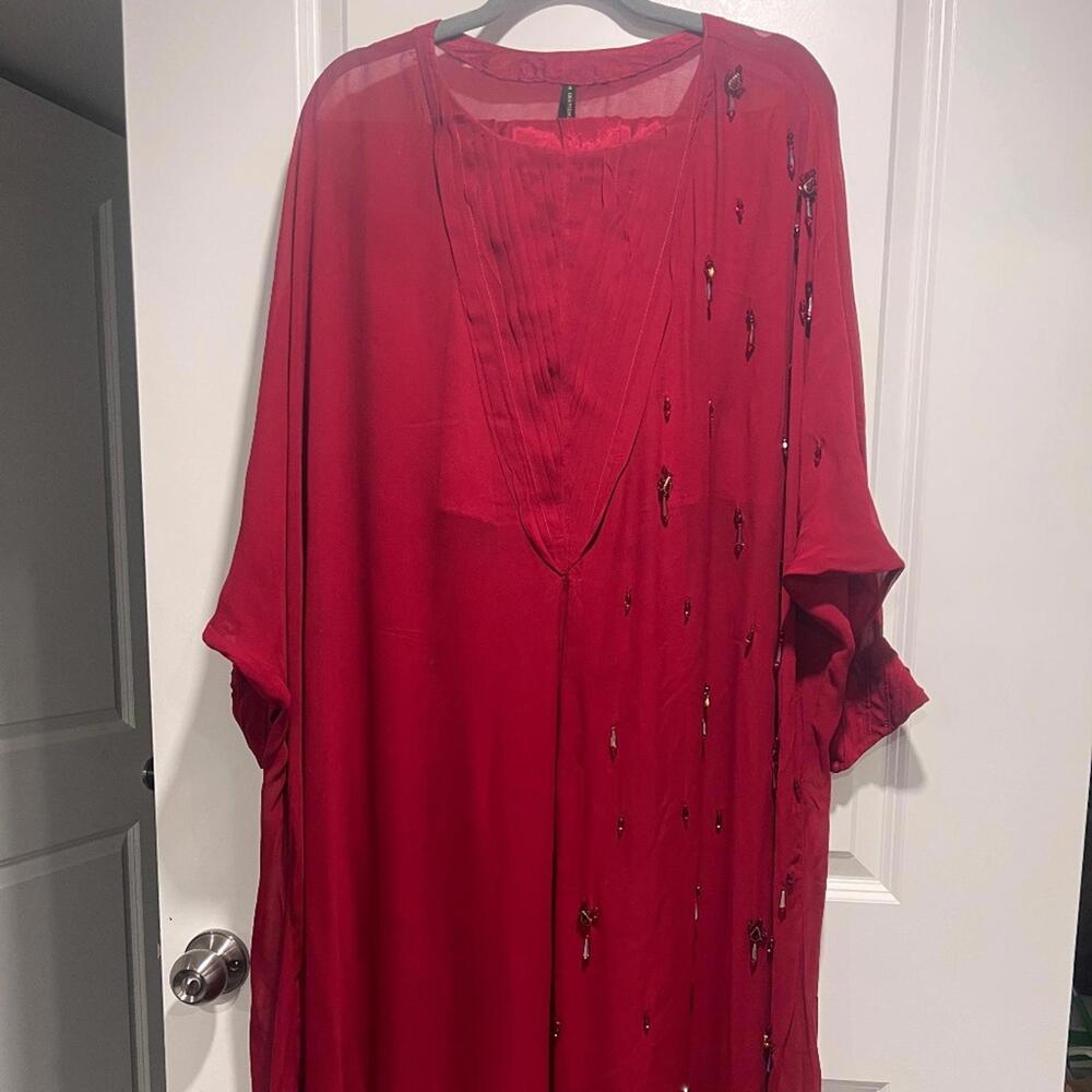 Charizma Arabian Style Red Butterfly Kaftan with Crystals 4pcs Matching Set